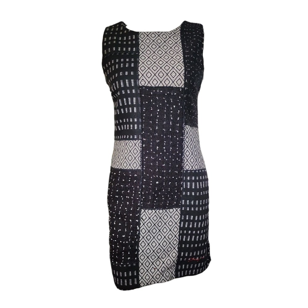 Desigual Dress Womens Size 38 Black White Patchwork Pattern Pencil Mod Designer